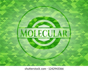 Molecular green emblem with triangle mosaic background
