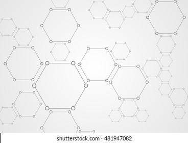 Molecular hexagons structure abstract tech background. Light grey vector medical design