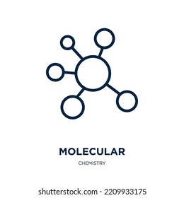 icono molecular de la colección química. Icono de contorno de investigación, molecular lineal delgado, médico, aislado en fondo blanco. Signo molecular vectorial de línea, símbolo para web y móvil