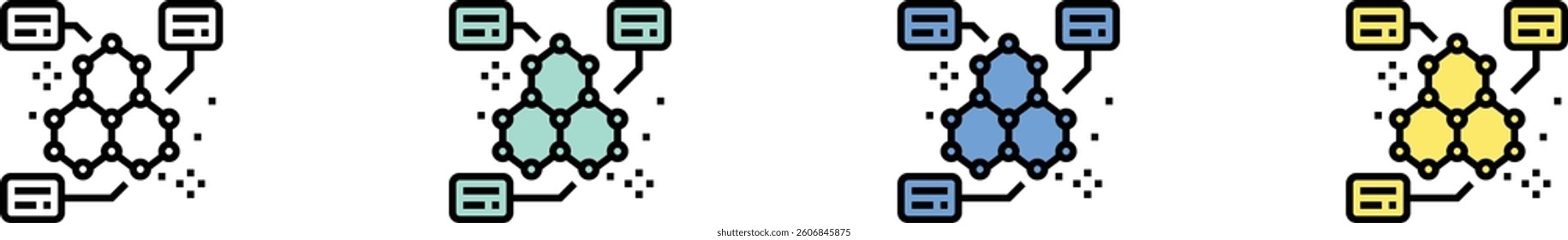 molecular icon. Outline, Green, Blue and Yellow Style Design Isolated On White Background