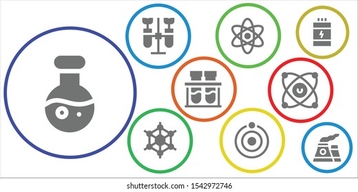 molecular icon set. 9 filled molecular icons.  Simple modern icons about  - Science, Chemistry, Atom, Graphene, Chemical, Molecules, Proteins, Nuclear
