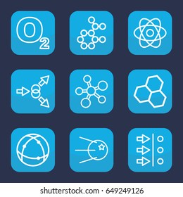 Molecular icon. set of 9 outline molecular icons such as atom, atom move, core, chemical structure