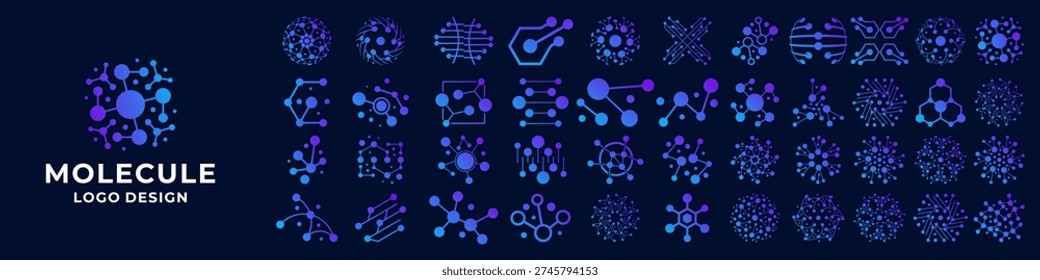 Molecular icon set. Dot connections, particle, structure molecule logo design collections.