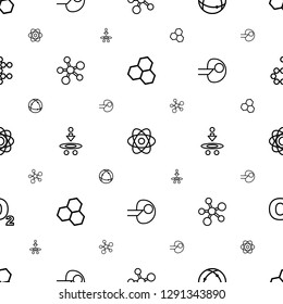 molecular icons pattern seamless white background. Included editable outline chemical structure, atom, core, O oxygen icons. molecular icons for web and mobile.