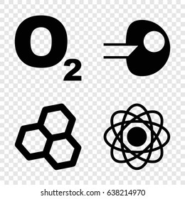 Molecular icons set. set of 4 molecular filled icons such as core, atom, chemical structure