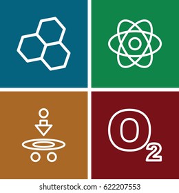 Molecular icons set. set of 4 molecular outline icons such as atom, chemical structure