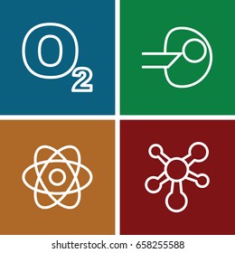Molecular icons set. set of 4 molecular outline icons such as atom, core