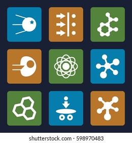 molecular icons set. Set of 9 molecular filled icons such as atom, atom move, core 