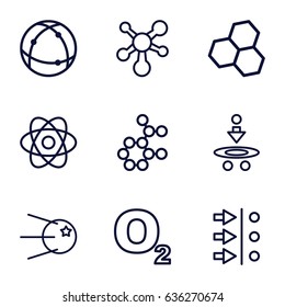 Molecular icons set. set of 9 molecular outline icons such as atom, atom move, core, chemical structure