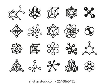 Estructura de iconos moleculares. Logo de moléculas, construcción de átomo y moléculas. Símbolos químicos de la ciencia aislada, elementos vectores de la química