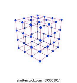 Molecular lattice in the form of a cube isolated on white background. Vector illustration.