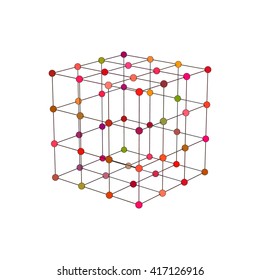 Molecular lattice in the form of a cube isolated on white background. Vector illustration.