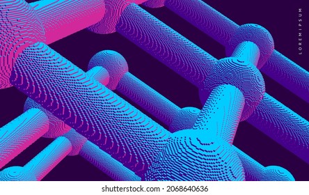 Molecular lattice or nanotechnological structure. Futuristic technology style. Low-poly element for design. Voxel art. 3D vector illustration for science, chemistry or education.