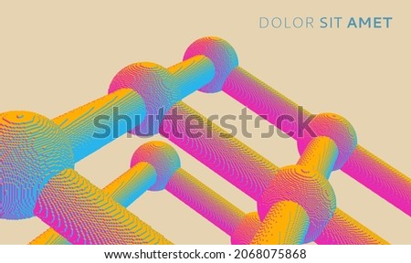 Molecular lattice or nanotechnological structure. Futuristic technology style. Low-poly element for design. Voxel art. 3D vector illustration for science, chemistry or education.