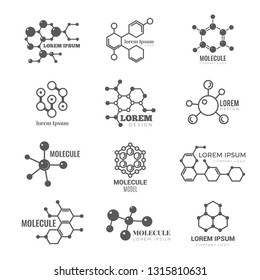 Molecular logo. Chemistry dna molecule scientific structure atom business brand vector concept