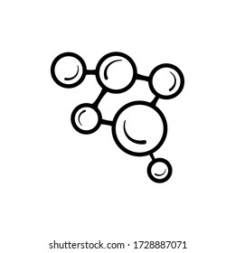 Icono de línea de modelo molecular aislado en fondo blanco. Grupo de átomos unidos, compuesto químico, física, química orgánica, elemento bioquímico. Ilustración del vector de contorno.