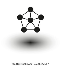 Molecular network icon. Abstract connection symbol. Geometric structure shape. Black nodes pattern.