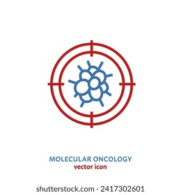 Molecular oncology linear pictogram. Interdisciplinary medical specialty symbol. Cancer and tumors investigation concept in outline style. Editable vector illustration isolated on a white background