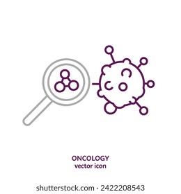Molecular oncology linear pictogram. Interdisciplinary medical specialty symbol. Cancer and tumors investigation concept in outline style. Editable vector illustration isolated on a white background