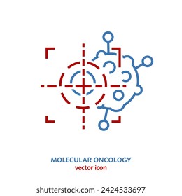 Molecular oncology linear pictogram. Interdisciplinary medical specialty symbol. Cancer and tumors investigation concept in outline style. Editable vector illustration isolated on a white background