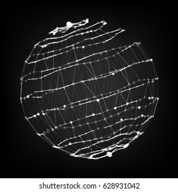 Molecular Particles Glowing Dots Connection. Futuristic Technology Style. Flying Point Debrises. Big Data Sphere. Vector Cyber Sphere Structure Representation.
