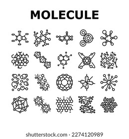 molecular science chemistry atom icons set vector. molecule medical, structure research, technology,cell, biotechnology, medicine molecular science chemistry atom black contour illustrations
