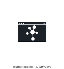 Molecular simulation vector icon. Chemical molecules bonding on digital screen interface. Scientific modeling, chemistry software, and biotechnology research illustration.