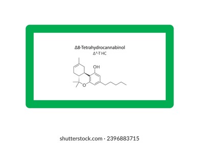 Δ8-THC - Δ8-Tetrahidrocannabinol estructura esquelética molecular. Ilustración vectorial de la estructura química del cannabis sobre fondo verde.