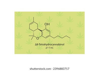 Δ8-THC - Δ8-Tetrahidrocannabinol estructura esquelética molecular. Ilustración vectorial de la estructura química del cannabis sobre fondo verde.