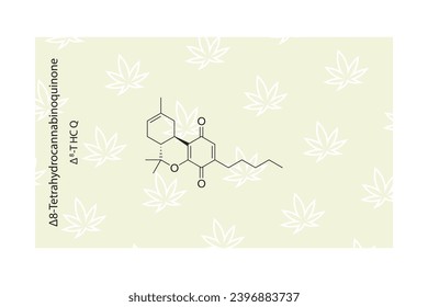 Δ8-THCQ - Δ8-Tetrahydrocannabinoquinone molecular skeletal structure. Cannabinoid chemical structure vector illustration on green background.