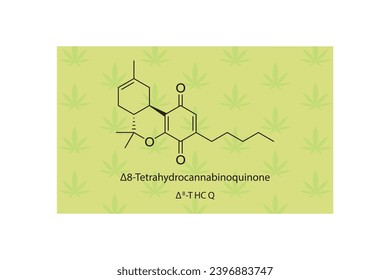 Δ8-THCQ - Δ8-Tetrahydrocannabinoquinone molecular skeletal structure. Cannabinoid chemical structure vector illustration on green background.