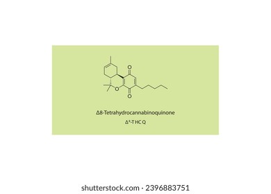 Δ8-THCQ - Δ8-Tetrahidrocannabinoquinona estructura esquelética molecular. Ilustración vectorial de la estructura química del cannabis sobre fondo verde.