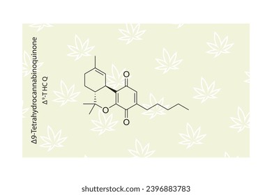 Δ9-THCQ - Δ9-Tetrahidrocannabinoquinona estructura esquelética molecular. Ilustración vectorial de la estructura química del cannabis sobre fondo verde.