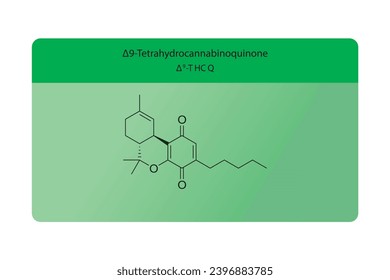 Δ9-THCQ - Δ9-Tetrahidrocannabinoquinona estructura esquelética molecular. Ilustración vectorial de la estructura química del cannabis sobre fondo verde.