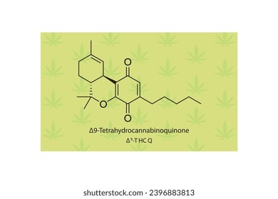 Δ9-THCQ - Δ9-Tetrahydrocannabinoquinone molecular skeletal structure. Cannabinoid chemical structure vector illustration on green background.
