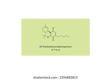 Δ9-THCQ - Δ9-Tetrahydrocannabinoquinone molecular skeletal structure. Cannabinoid chemical structure vector illustration on green background.