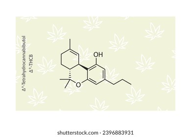 Δ9-THCB - Δ9-Tetrahydrocannabibutol molecular skeletal structure. Cannabinoid chemical structure vector illustration on green background.