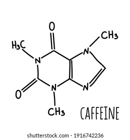 Molekulare strukturelle chemische Formel von Koffein. Vektorgrafik, handgezeichnet. 