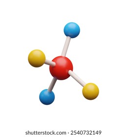 Estrutura molecular. Ícone 3D. Modelo esférico do átomo. Ligação química. Elementos de carbono e hidrogênio. Fragmento de DNA. Conceito de estrutura atômica. Ilustração vetorial sobre fundo branco.