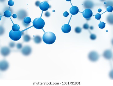 Molecular structure. Atoms. Molecule background with blue connected spherical particles. Chemical medical motion concept for banner, poster or flyer. Vector illustration