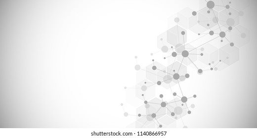 Molecular structure background and communication. Abstract background from molecule DNA. Medical, science and digital technology concept with connected lines and dots