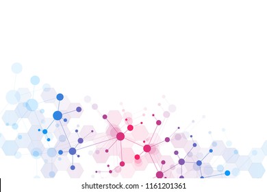 Molecular structure background and communication. Abstract background from molecule DNA. Medical, science and digital technology concept with connected lines and dots