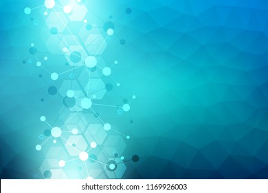 Molecular structure background and communication. Abstract background from molecule DNA. Medical, science and digital technology concept with connected lines and dots