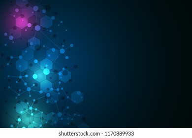 Molecular structure background and communication. Abstract background from molecule DNA. Medical, science and digital technology concept with connected lines and dots