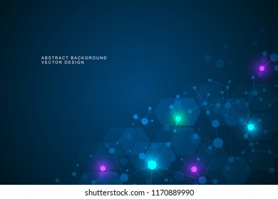 Molecular structure background and communication. Abstract background from molecule DNA. Medical, science and digital technology concept with connected lines and dots