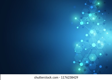 Molecular structure background and communication. Abstract background with molecule DNA and neural network. Artificial intelligence. Science and technology concept with connected lines and dots