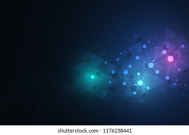 Molecular structure background and communication. Abstract background with molecule DNA and neural network. Artificial intelligence. Science and technology concept with connected lines and dots