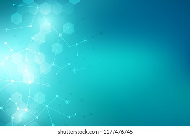 Molecular structure background and communication. Abstract background with molecule DNA and neural network. Artificial intelligence. Science and technology concept with connected lines and dots