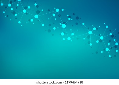 Molecular structure background and communication. Abstract background with molecule DNA and neural network. Medical, science and digital technology concept with connected lines and dots