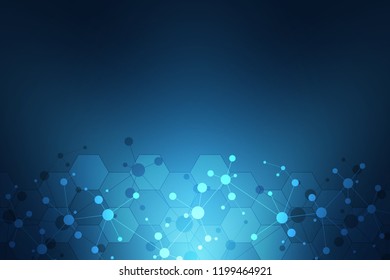 Molecular structure background and communication. Abstract background with molecule DNA and neural network. Artificial intelligence. Science and technology concept with connected lines and dots